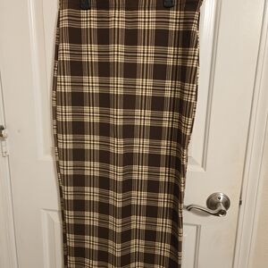 Plaid Brown and Cream Midi Skirt